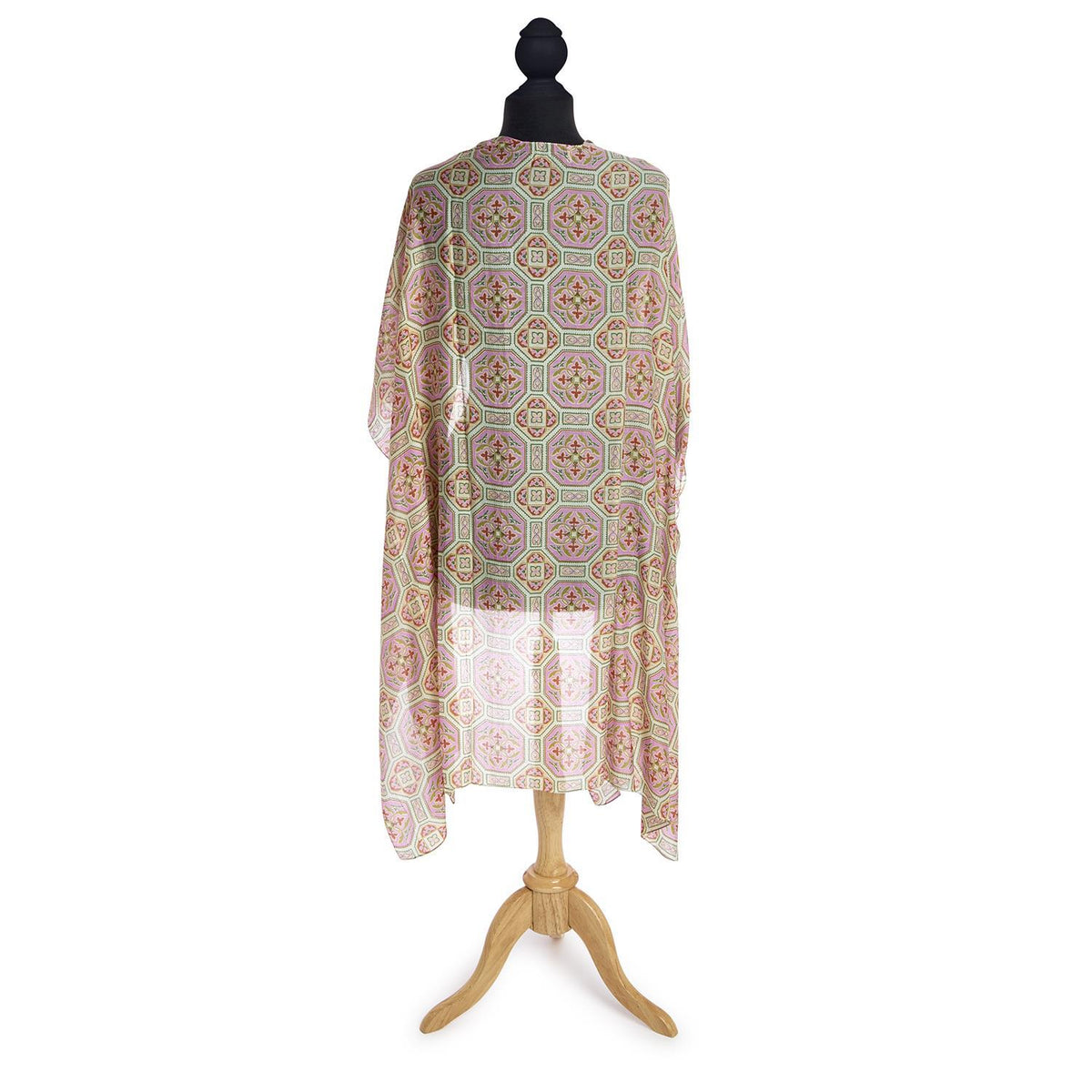 Design Shop Vintage Tiles Pink Long Kimono - Viscose/Modal