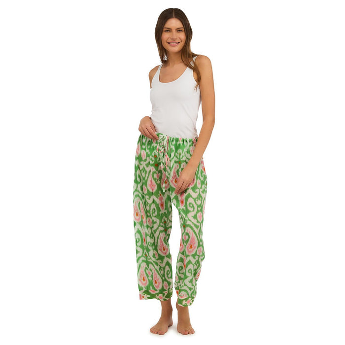 Design Shop Ikat Print Green Lounge Pant w/Drawstring Closure - Viscose
