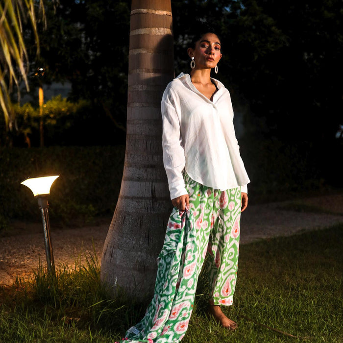 Design Shop Ikat Print Green Lounge Pant w/Drawstring Closure - Viscose