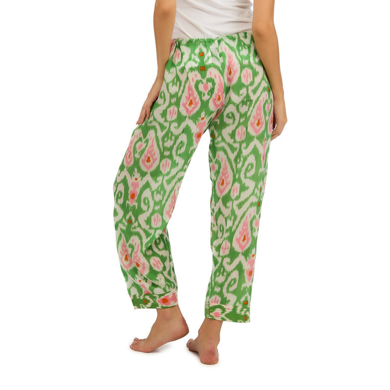Design Shop Ikat Print Green Lounge Pant w/Drawstring Closure - Viscose