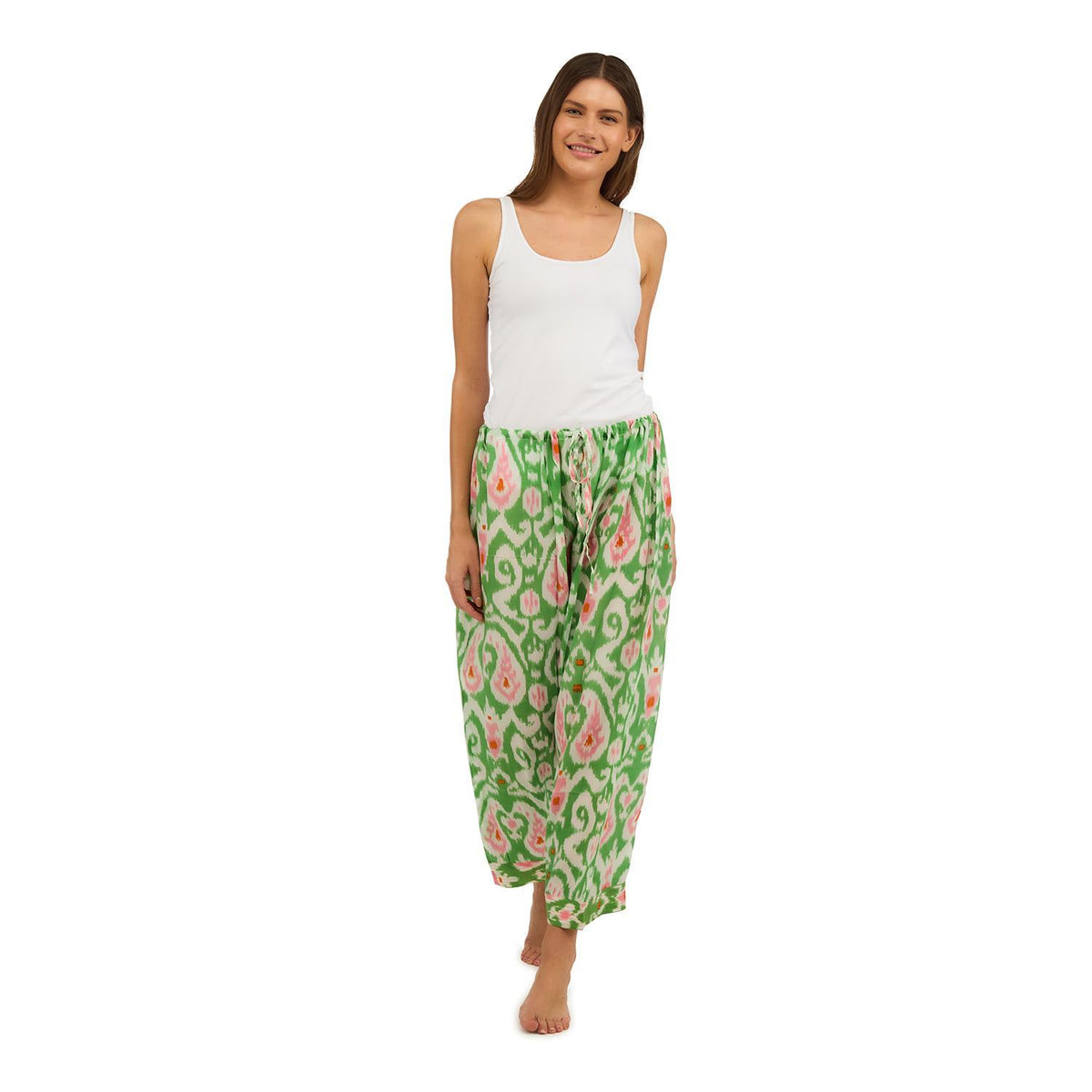 Design Shop Ikat Print Green Lounge Pant w/Drawstring Closure - Viscose