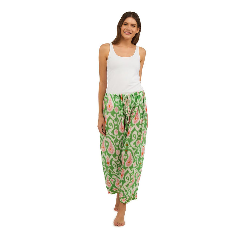 Design Shop Ikat Print Green Lounge Pant w/Drawstring Closure - Viscose