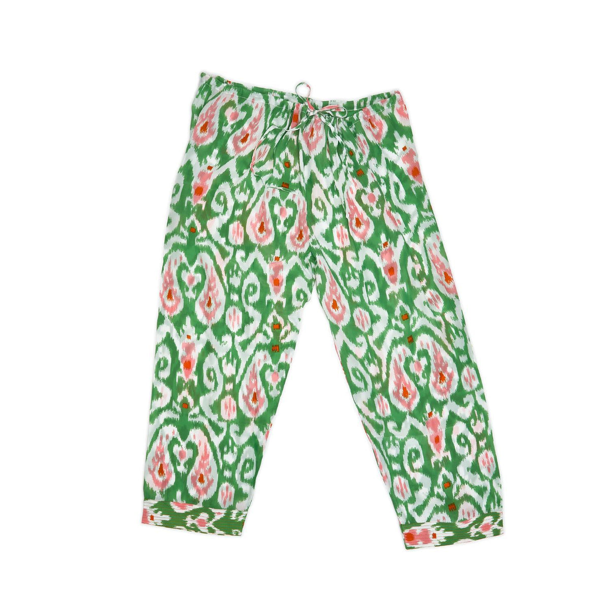 Design Shop Ikat Print Green Lounge Pant w/Drawstring Closure - Viscose