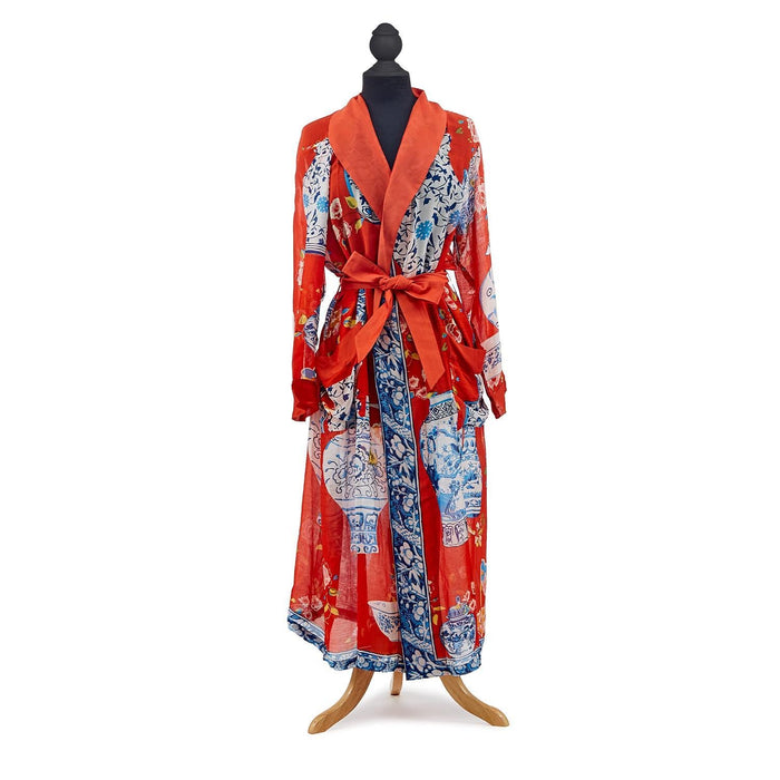 Design Shop Blue Vase Print Red Robe Gown