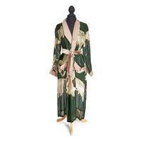 Design Shop Heron Print Forest Green Robe Gown w/Removable Waist Tie Closure - Viscose/Modal