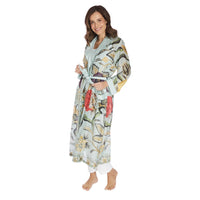 Design Shop Joy Print Aqua Robe Gown w/Removable Waist Tie Closure - Viscose/Modal