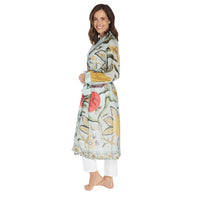 Design Shop Joy Print Aqua Robe Gown w/Removable Waist Tie Closure - Viscose/Modal