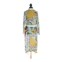 Design Shop Joy Print Aqua Robe Gown w/Removable Waist Tie Closure - Viscose/Modal