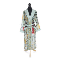 Design Shop Joy Print Aqua Robe Gown w/Removable Waist Tie Closure - Viscose/Modal