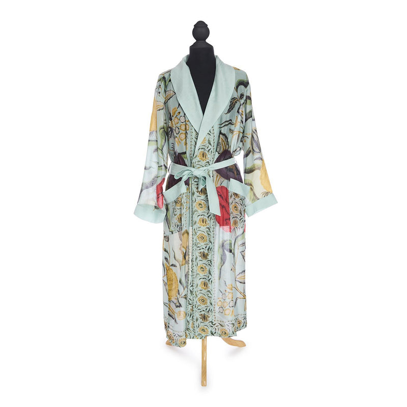 Design Shop Joy Print Aqua Robe Gown w/Removable Waist Tie Closure - Viscose/Modal