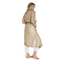 Design Shop Vintage Tiles Pink Robe Gown w/Removable Waist Tie Closure - Viscose/Modal