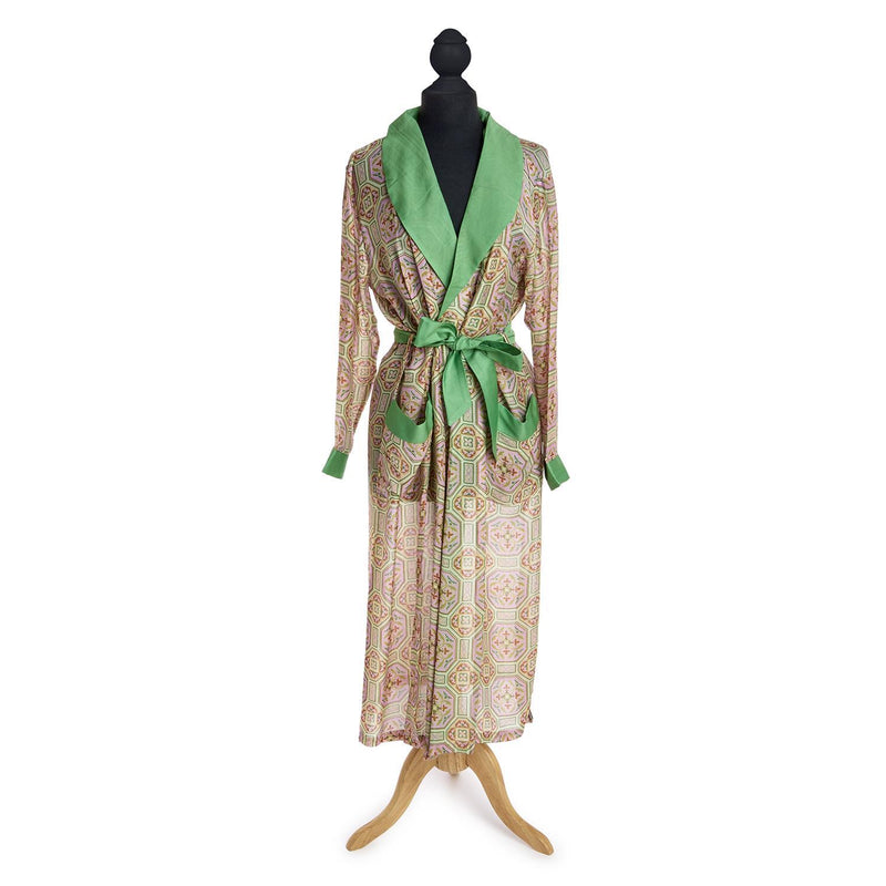 Design Shop Vintage Tiles Pink Robe Gown w/Removable Waist Tie Closure - Viscose/Modal