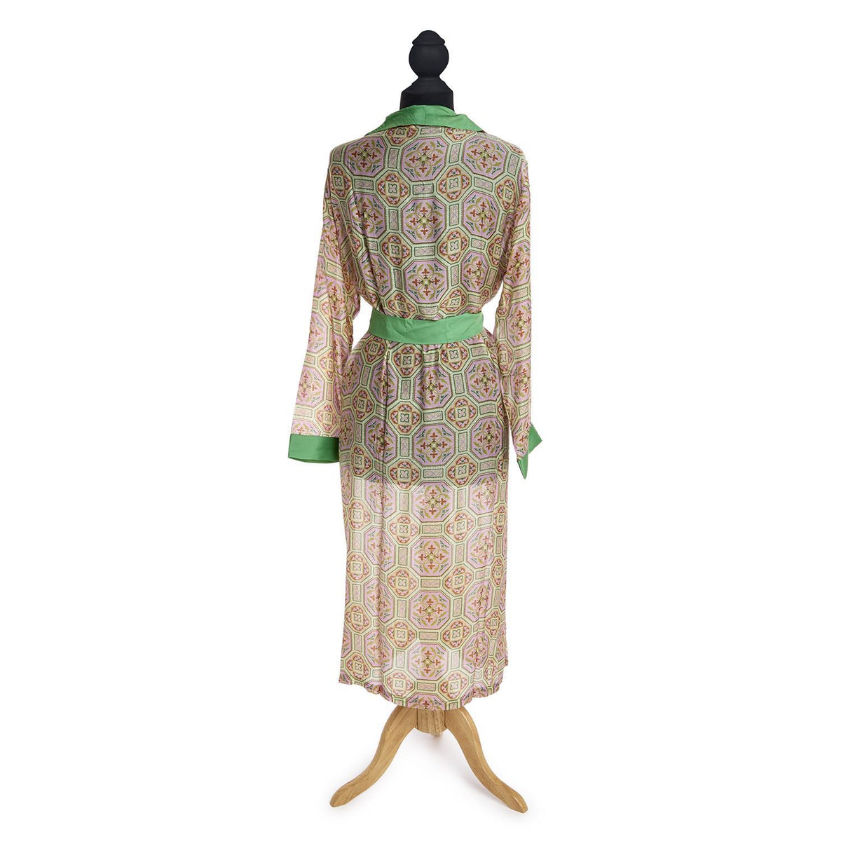 Design Shop Vintage Tiles Pink Robe Gown w/Removable Waist Tie Closure - Viscose/Modal