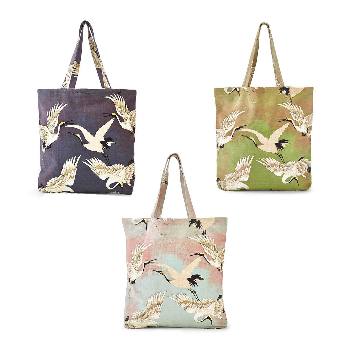Design Shop Set of 3 Heron Tote Bags - Cotton Canvas