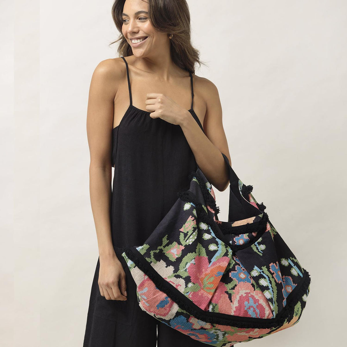 Design Shop Woven Flower Slouch Bag - Cotton