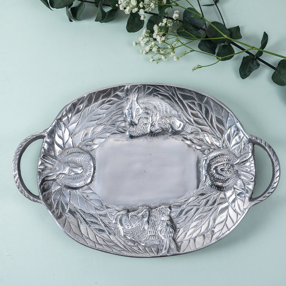 Design Shop Stainless Steel Oval Silver Rabbit Tray With Handles