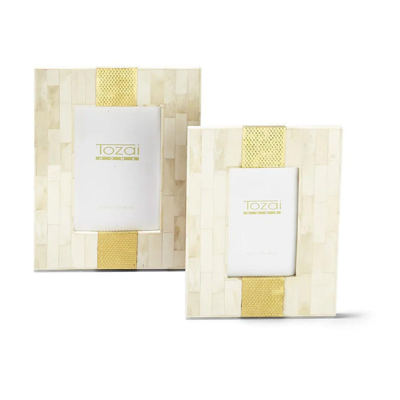 Design Shop Brass And Beige Photo Frame, Set of 2
