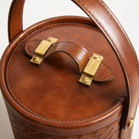 Design Shop Tan Leather Basket Weave Ice Bucket with Tongs 9"