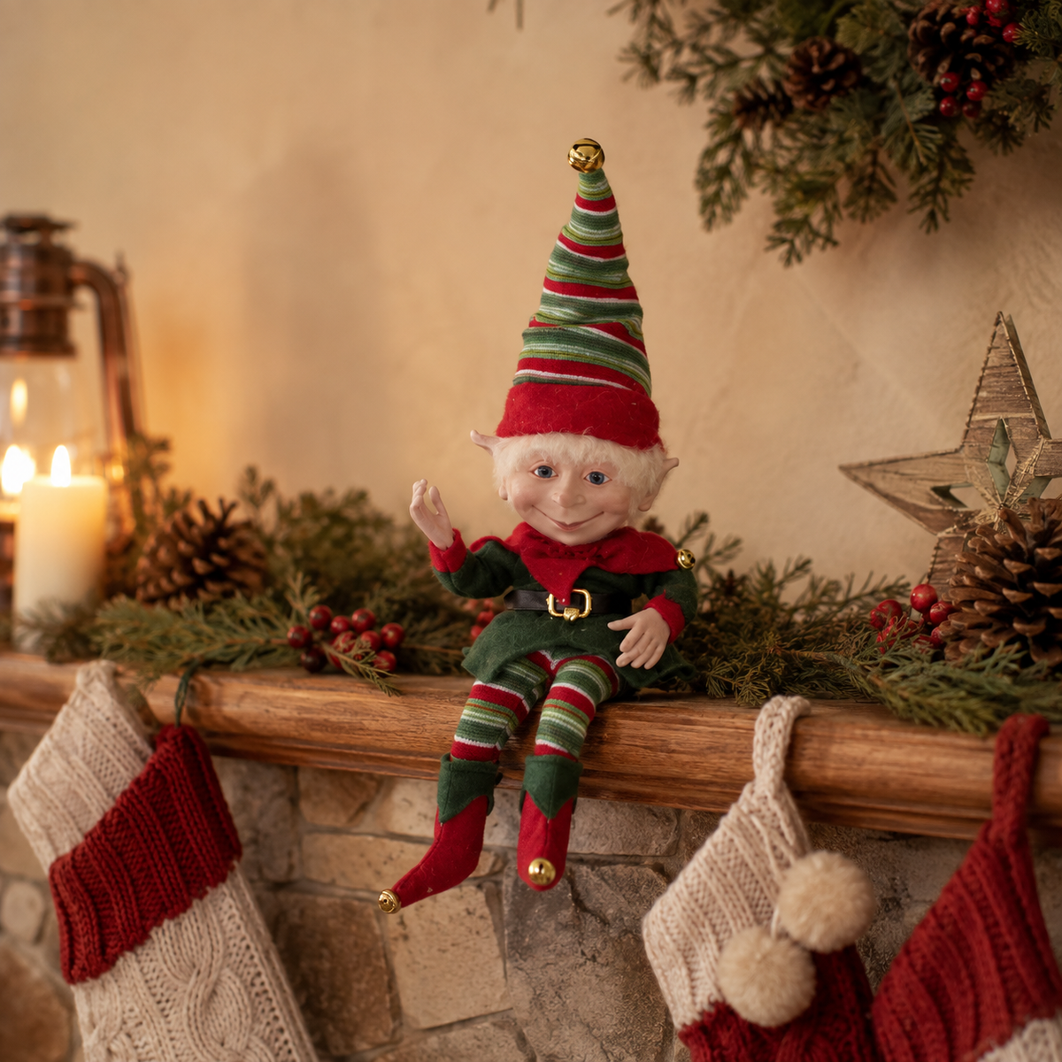 Design Shop Red and Green Posable Christmas Elf, 15"H