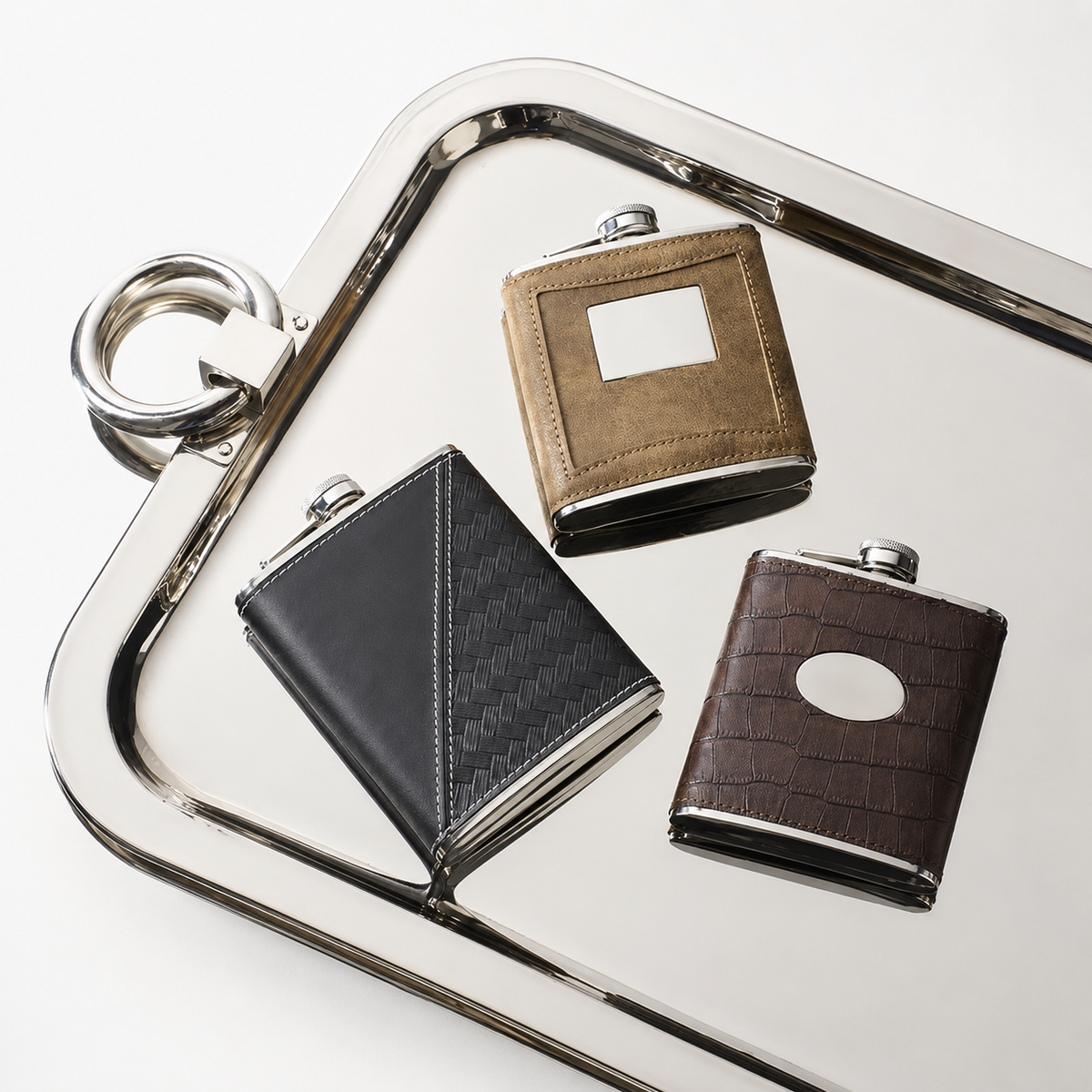 Design Shop Leather Flask Assortment 5.25", Set of 3