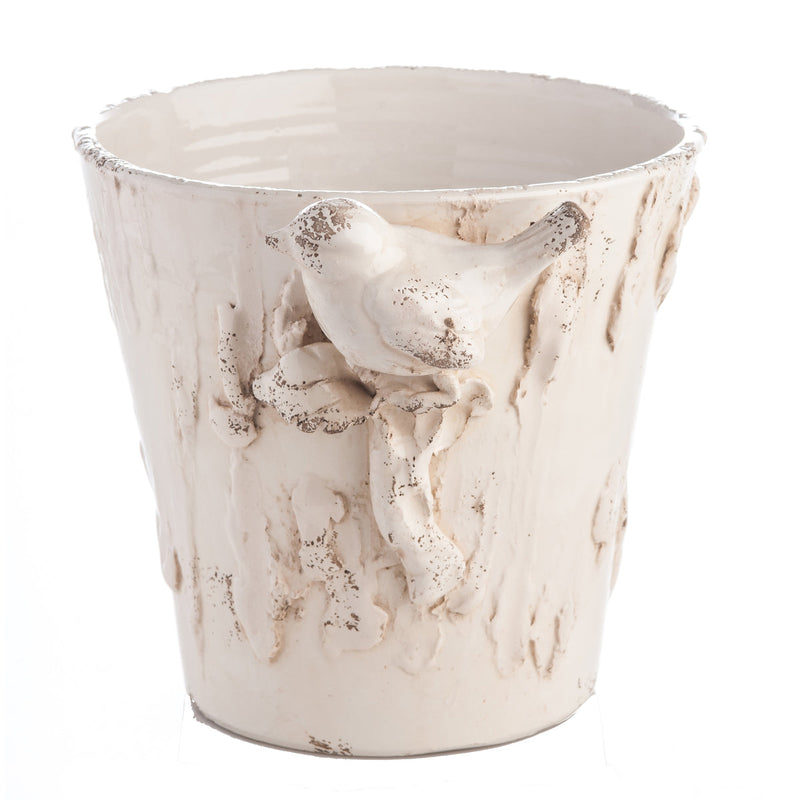 Abigails White Ceramic Cachepot with Bird