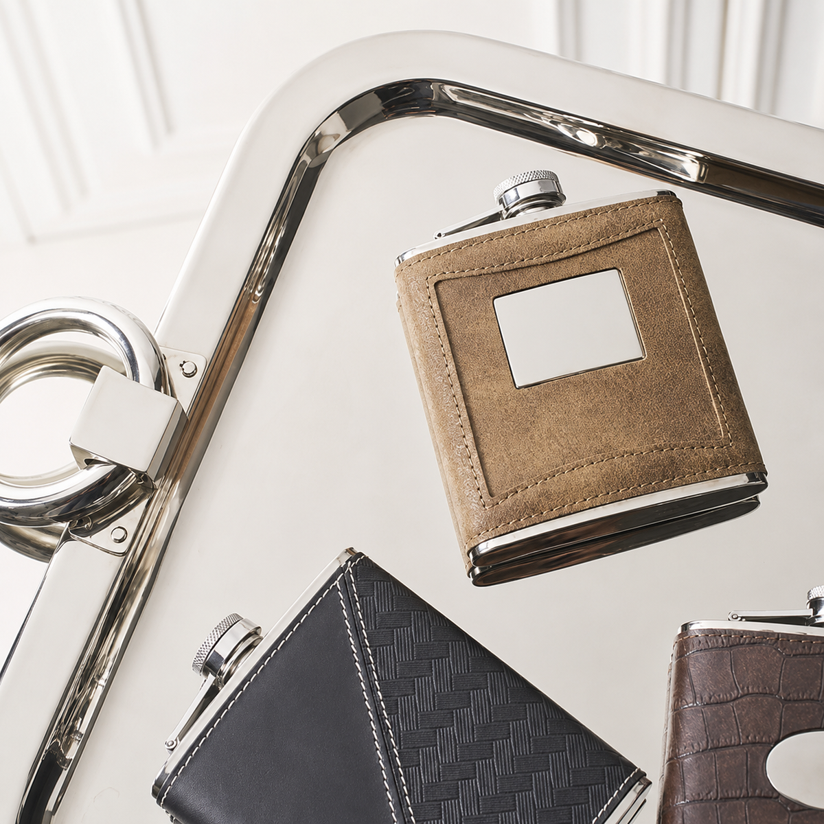 Design Shop Leather Flask Assortment 5.25", Set of 3