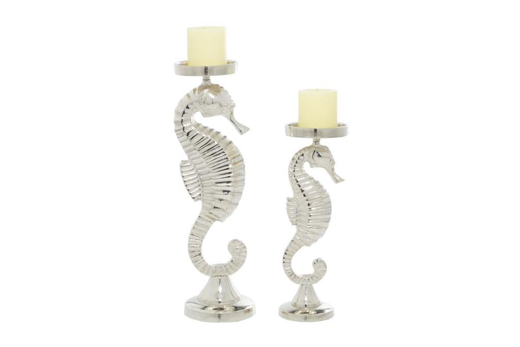 Silver Aluminum Candle Holder, Set Of 2 18", 14"H