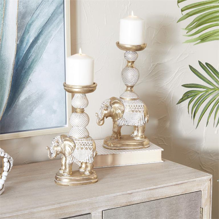Design Shop  White Polystone Elephant Candle Holder