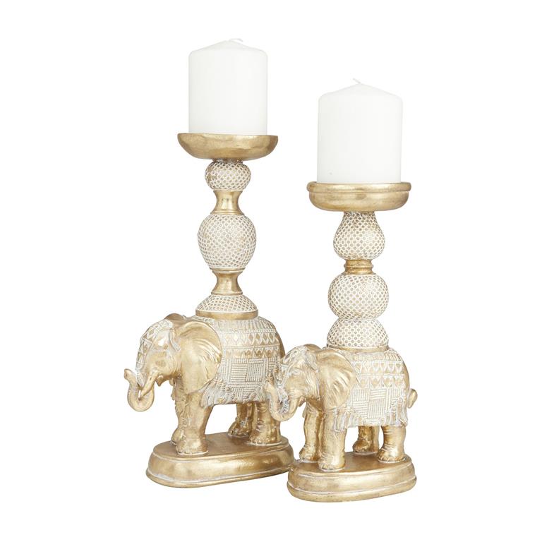 Design Shop  White Polystone Elephant Candle Holder