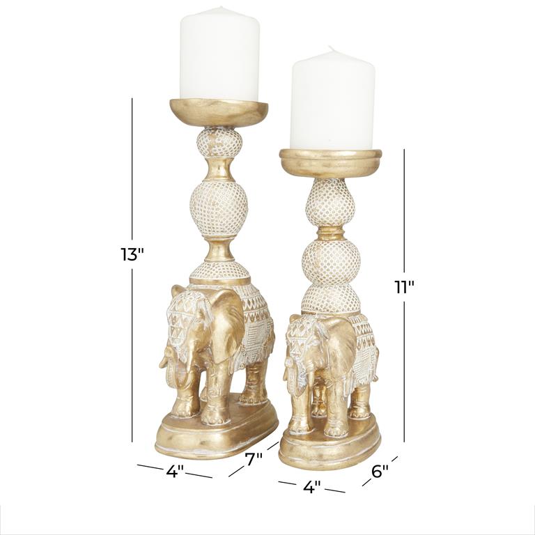 Design Shop  White Polystone Elephant Candle Holder