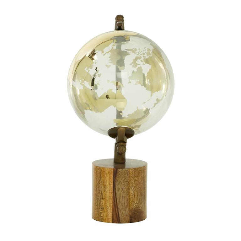 Design Shop  Gold Wood Globe w/ Brown Base