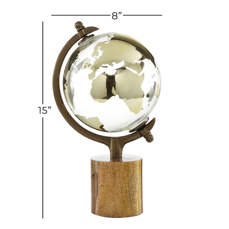 Design Shop  Gold Wood Globe w/ Brown Base