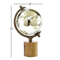 Design Shop  Gold Wood Globe w/ Brown Base