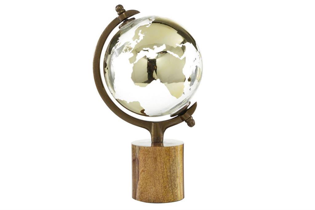 Design Shop  Gold Wood Globe w/ Brown Base