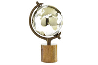 Design Shop  Gold Wood Globe w/ Brown Base