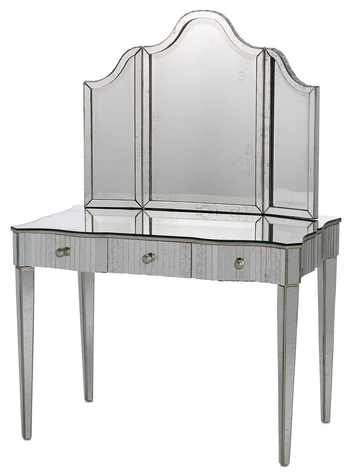 Currey and Company Vanity Table from the Gilda collection in Granello Silver Leaf/Antique Mirror finish