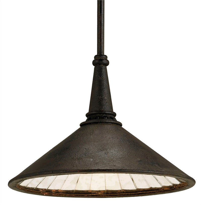 Currey and Company - 9056 - One Light Pendant - Manuscript Collection - Molé Black/Antique Mirror