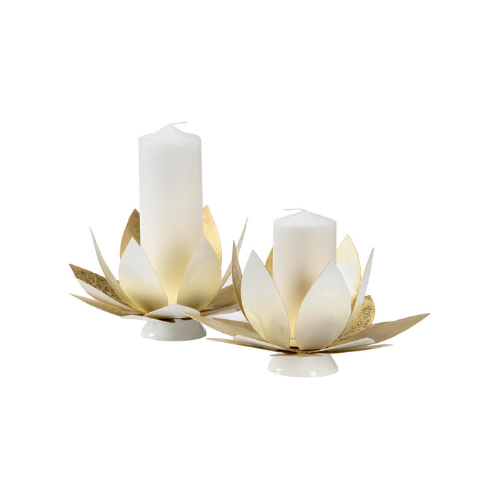 Decorative candle holder with white candles on a white background