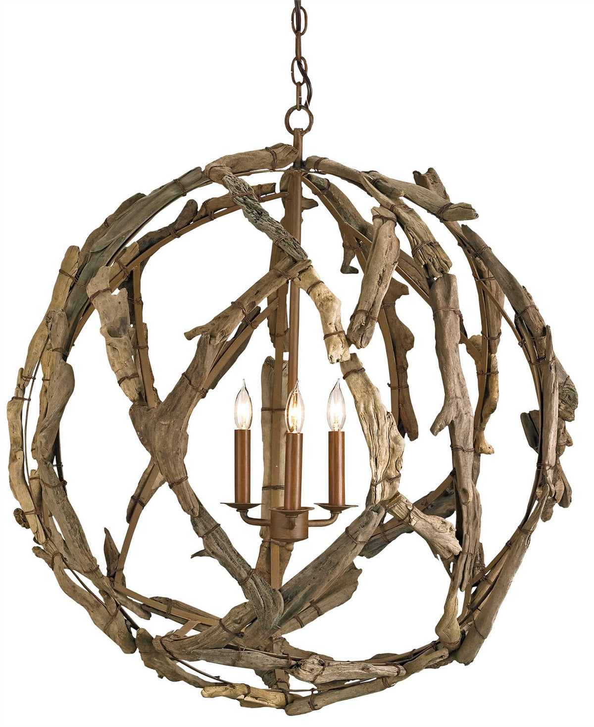 Currey and Company - 9078 - Three Light Chandelier - Driftwood Collection - Natural/Washed Driftwood