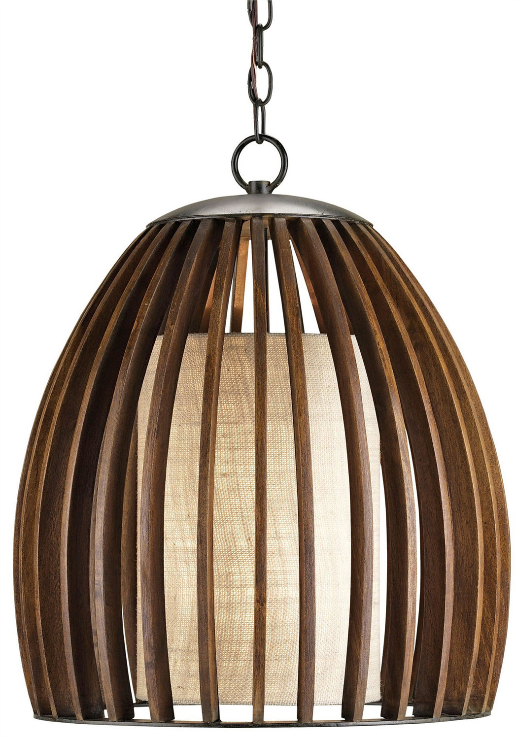 Currey and Company One Light Pendant from the Carling collection in Old Iron/Polished Fruitwood finish