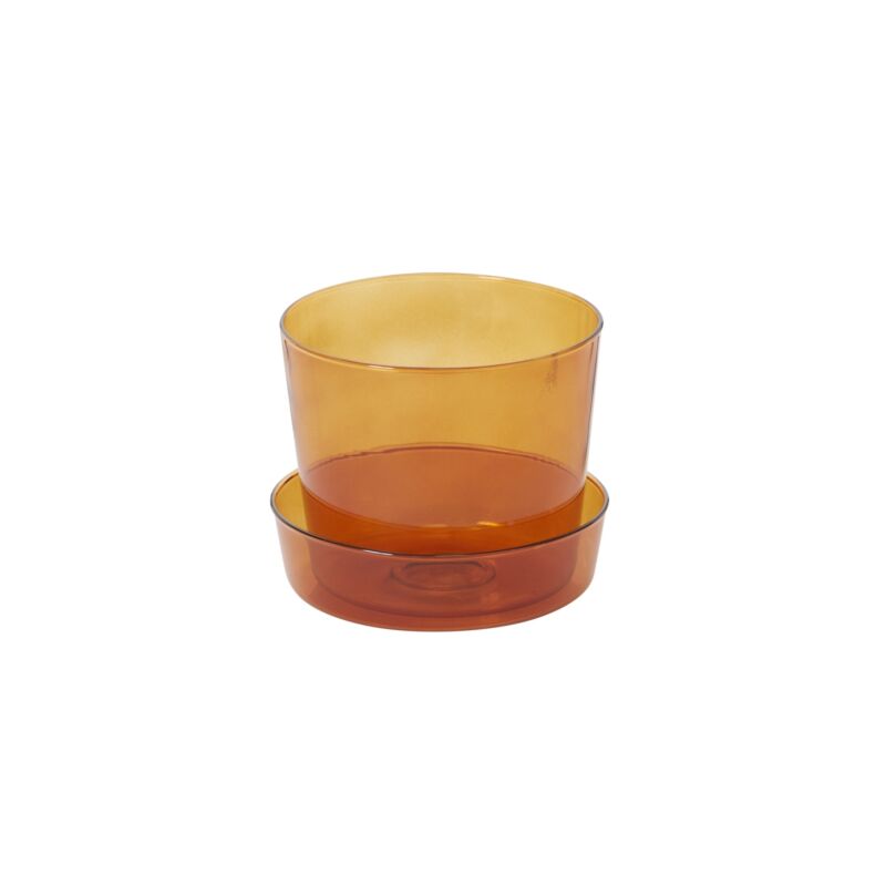 Design Shop Amber Glass Pot with Saucer, 4.75" X 4"