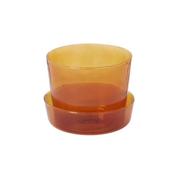 Design Shop Amber Glass Pot with Saucer, 6.25" X 5".
