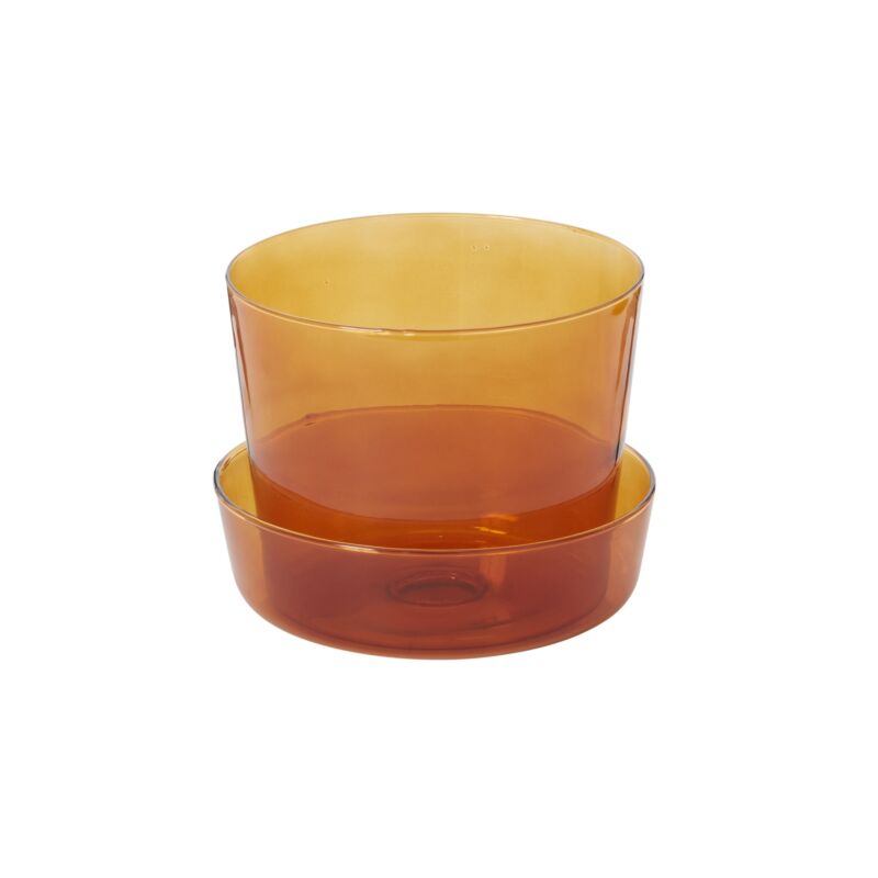 Design Shop Amber Glass Pot with Saucer, 6.25" X 5".