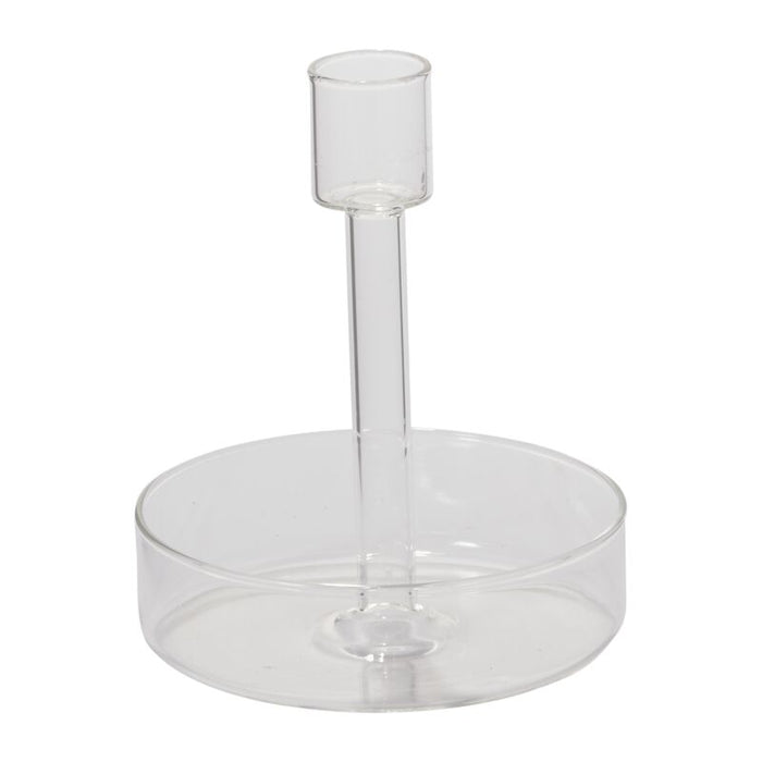 Clear plastic stand with cylindrical holder on a white background