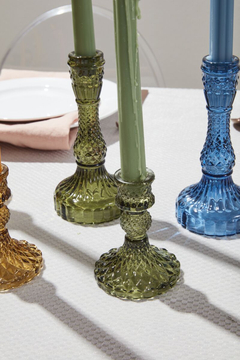 Design Shop Green Gillian Candlestick, 3" X 4", Set of 2.