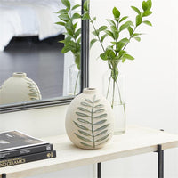 Design Shop  8 inch Beige Ceramic Leaf Vase