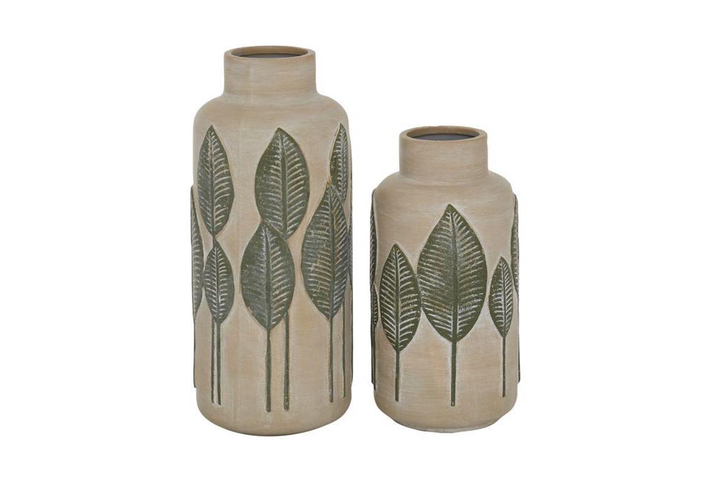 Design Shop  14 inch Beige Ceramic Leaf Vase