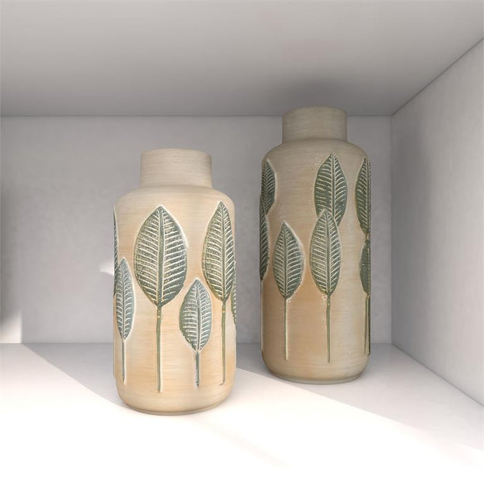 Design Shop  14 inch Beige Ceramic Leaf Vase