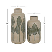 Design Shop  14 inch Beige Ceramic Leaf Vase