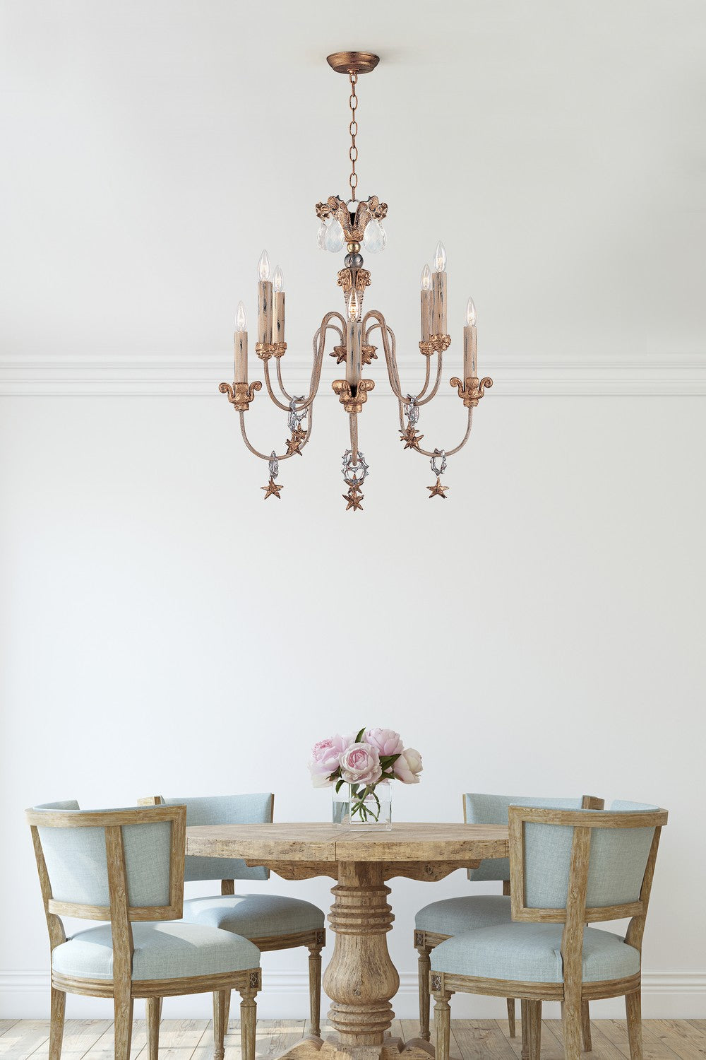Lucas + McKearn - CH1111 - Eight Light Chandelier - Mignon - Gold, Silver And Cream
